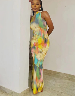 Summer Sleeveless Patchwork Skinny Elastic Dress