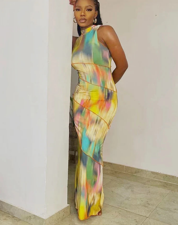 Summer Sleeveless Patchwork Skinny Elastic Dress