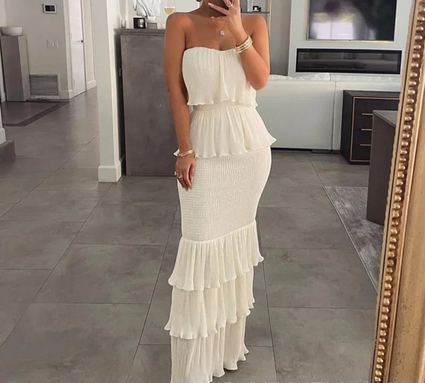 Summer Top Pleated Ruffled Dress