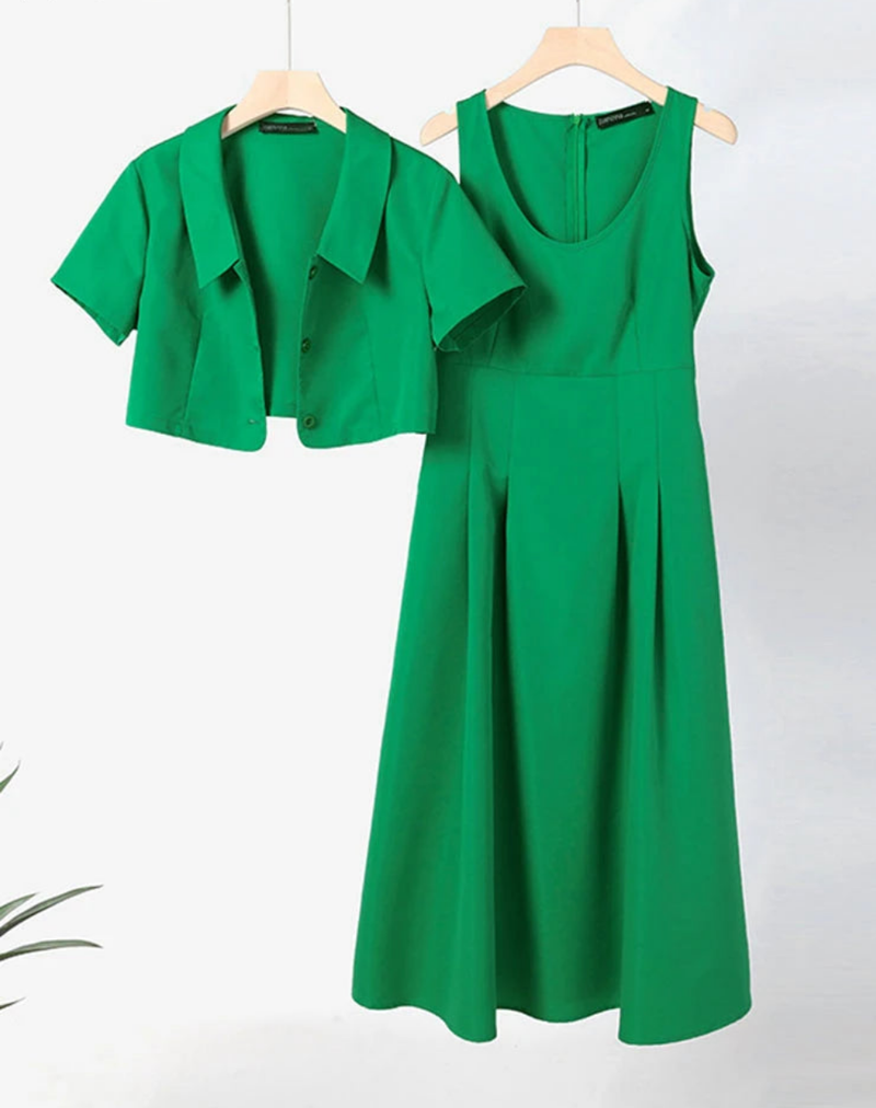 Two Piece Sets Office Short Sleeve Outwear And Tank Dress