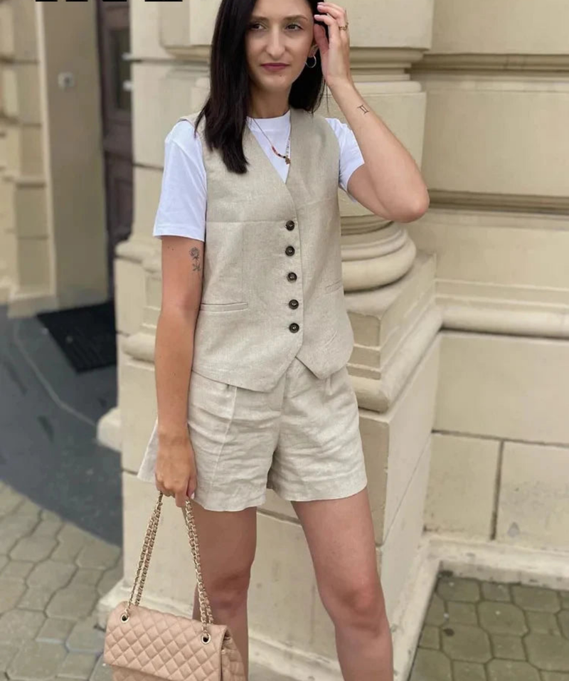 Sleeveless Vest Top+High Waist Slim Shorts 2 Pieces Set