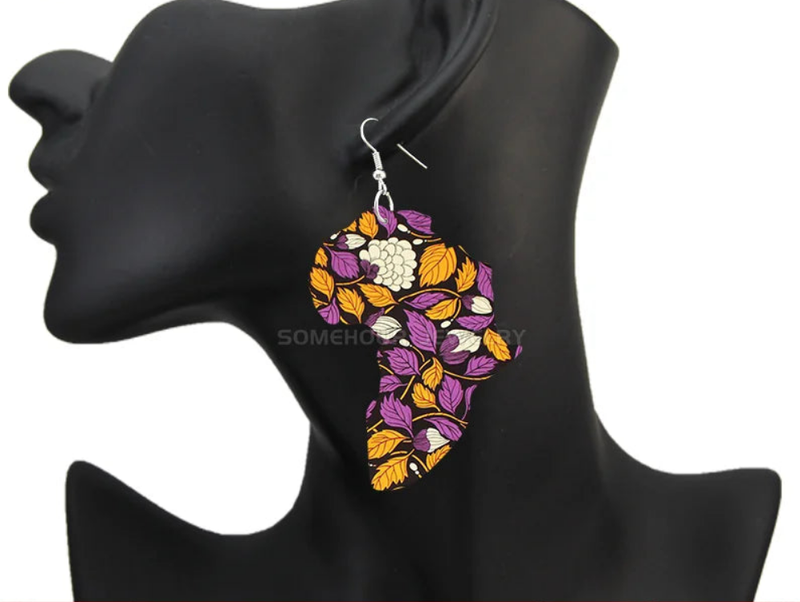 Afrocentric Printed Wooden Drop Earrings Handmade.