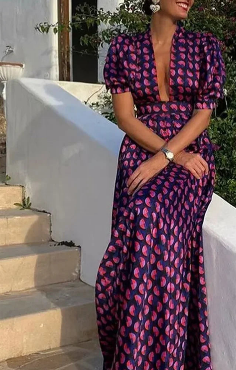 Vintage Sexy V-neck Violet Dress With Pocket
