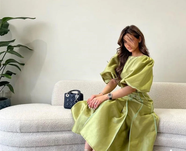 Satin Draped A-line O-Neck Bespoke Dress