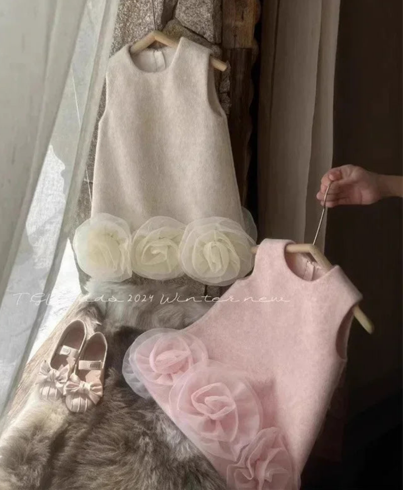 Beautiful Tweed Dress with Big Flower