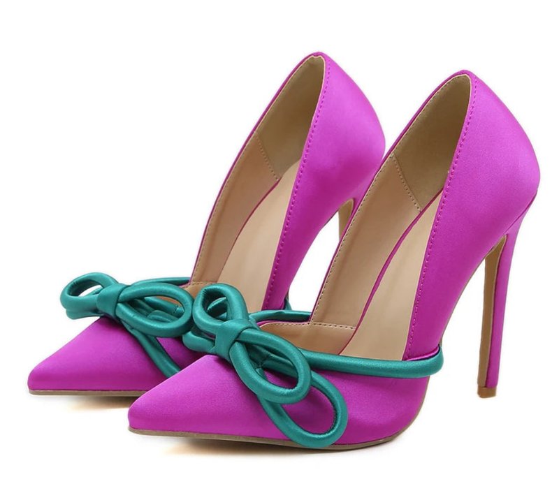 Silk Butterfly Knot Pointed Toe Stripper Heels