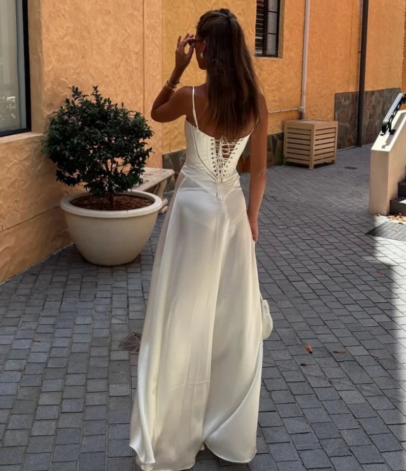 Elegant Lace Up Camisole Cropped Long Dress