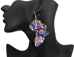 Afrocentric Printed Wooden Drop Earrings Handmade.