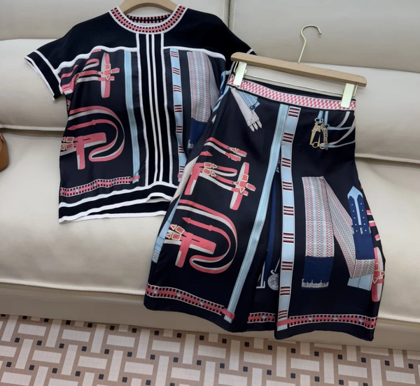 Spliced Knit T-Shirt Short Sleeve Top And Short