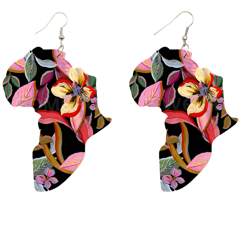 Afrocentric Printed Wooden Drop Earrings Handmade.