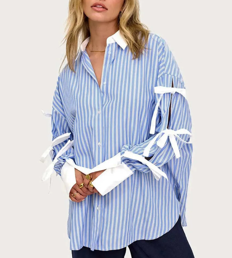 Elegant Blue Long Sleeve Patchwork Shirts
