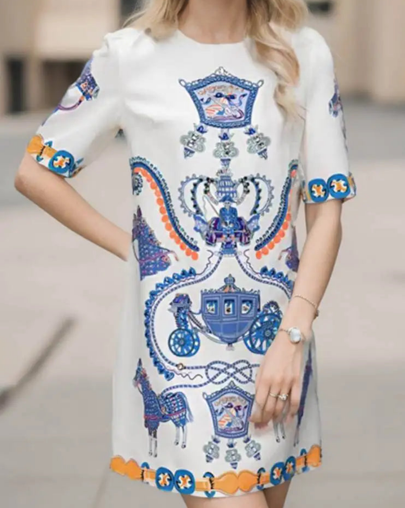 Elegant Round Neck Short Sleeve Luxury Chic Dress
