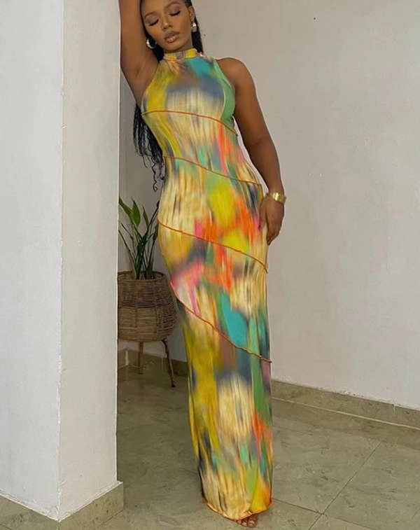 Summer Sleeveless Patchwork Skinny Elastic Dress