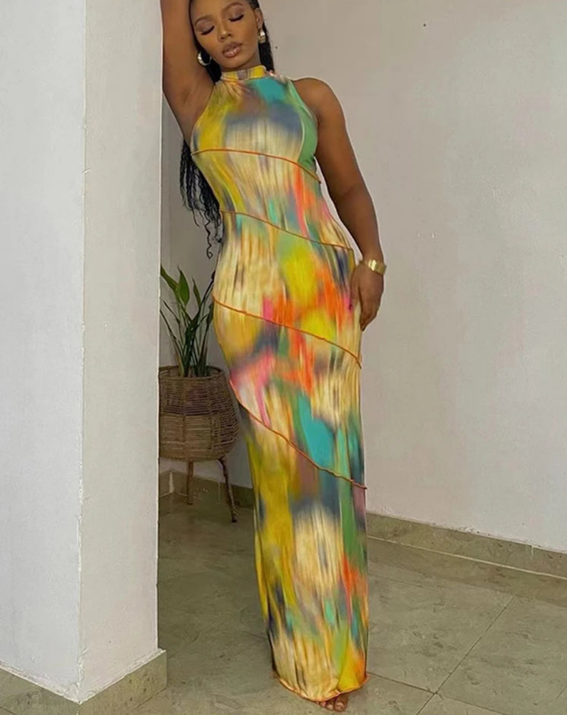 Summer Sleeveless Patchwork Skinny Elastic Dress
