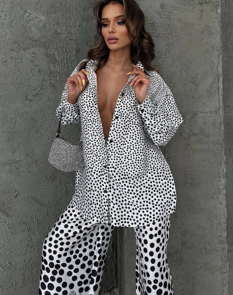 Elegant Long Sleeve Shirts With High Waist Wide Pants