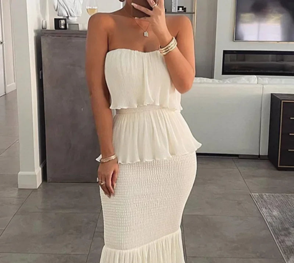 Summer Top Pleated Ruffled Dress