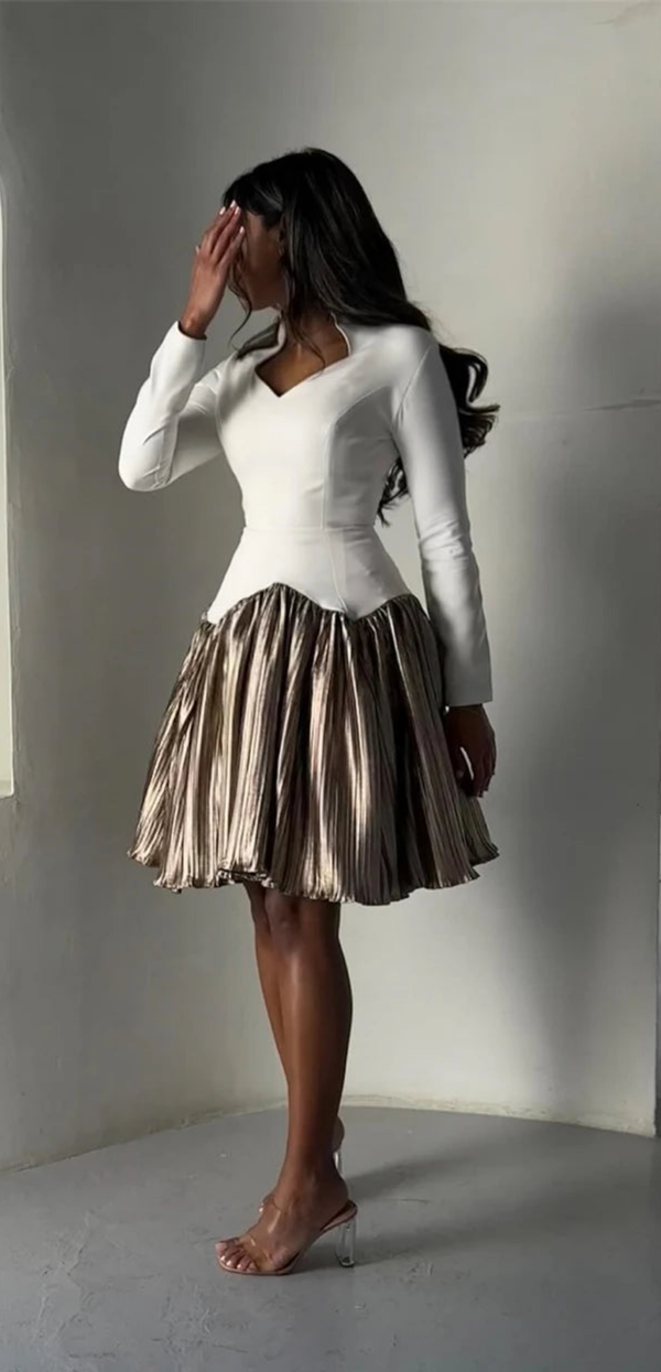 Draped Ruched Clubbing A-line V-Neck Dress