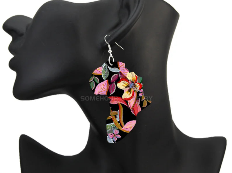 Afrocentric Printed Wooden Drop Earrings Handmade.