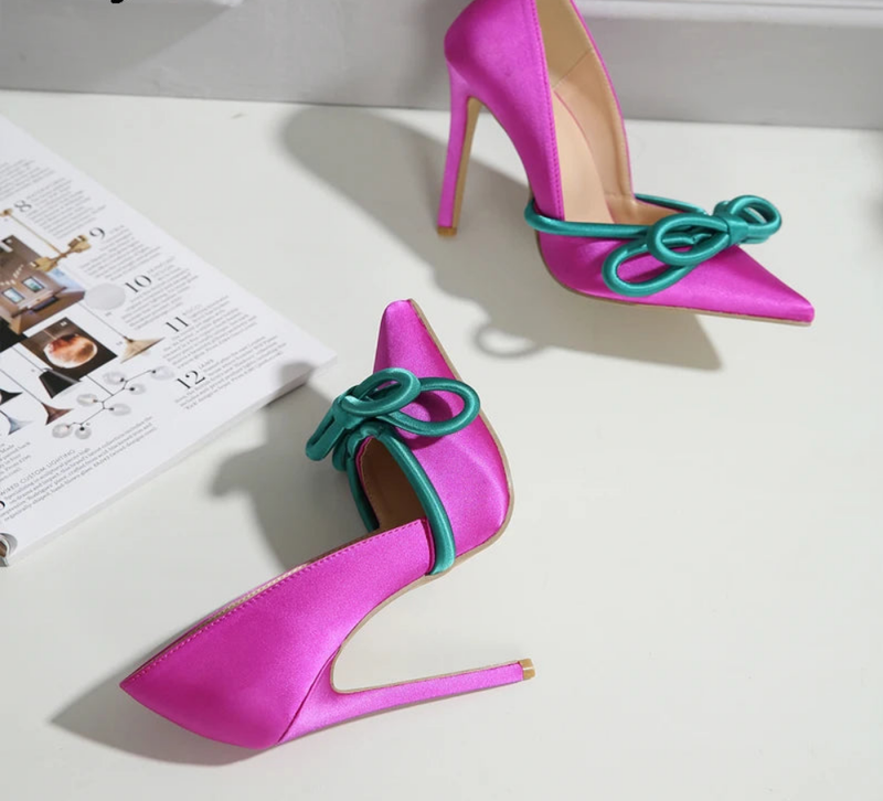 Silk Butterfly Knot Pointed Toe Stripper Heels