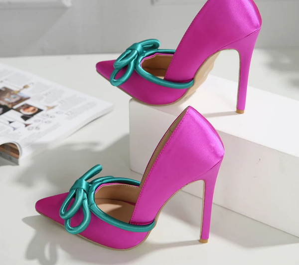 Silk Butterfly Knot Pointed Toe Stripper Heels
