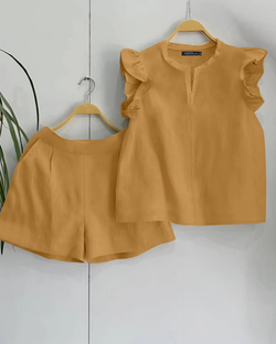 Sleeve Tops Elastic Waist Short Sets