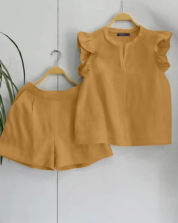 Sleeve Tops Elastic Waist Short Sets