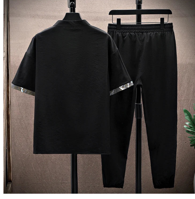 Cotton Linen Blend Short Sleeve V-neck T Shirts Pants