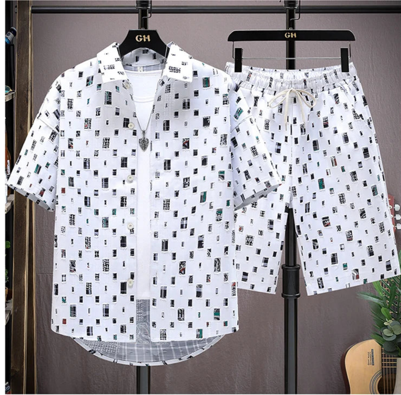 2 Pieces Set Tracksuit Men's Shirt Shorts