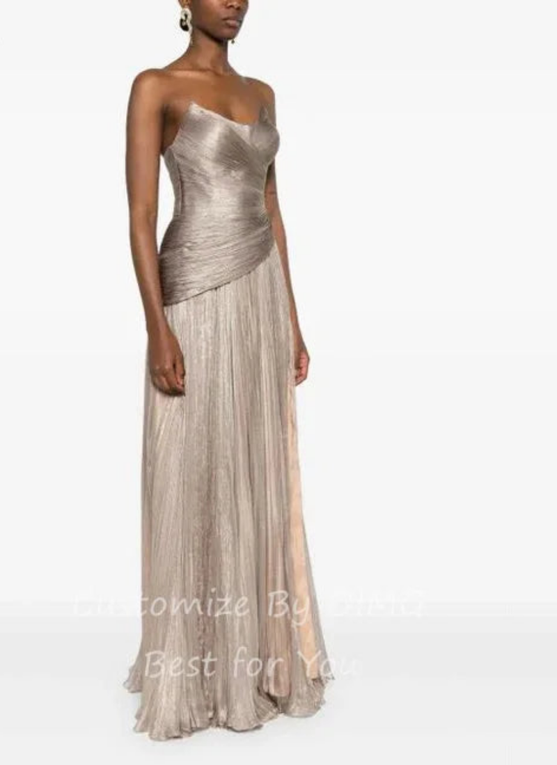 Elegant Strapless A Line Sleeveless Pleated Dress