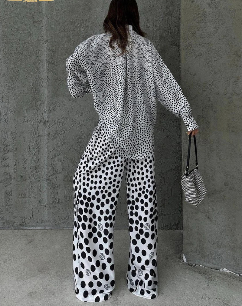 Elegant Long Sleeve Shirts With High Waist Wide Pants