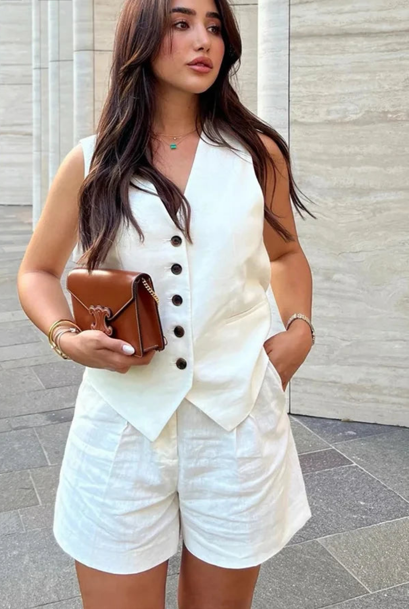 Sleeveless Vest Top+High Waist Slim Shorts 2 Pieces Set