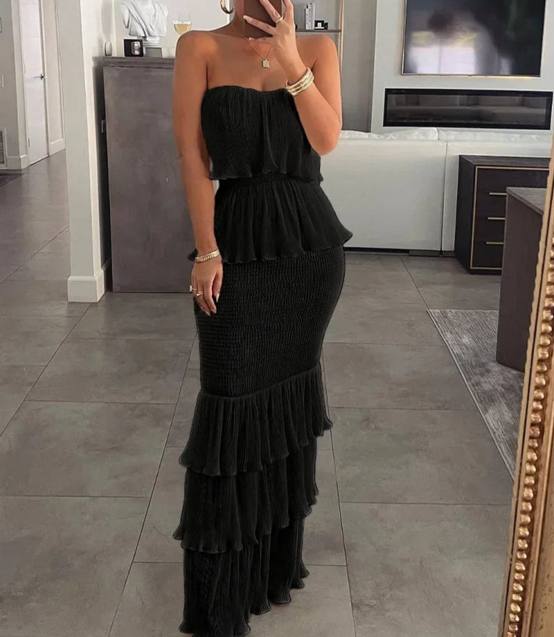 Summer Top Pleated Ruffled Dress