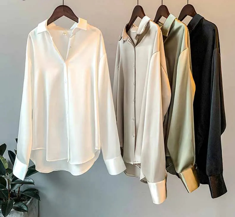Button Up Satin Silk Shirt Vintage Blouse