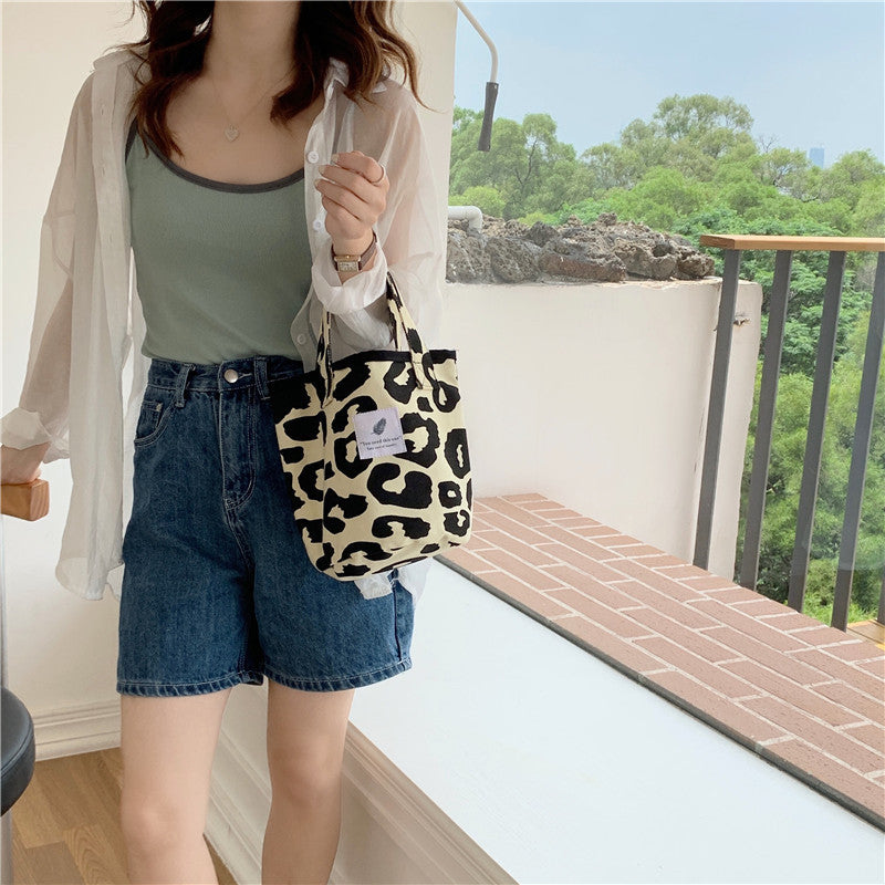 Bolsa Tote com Estampa de Leopardo Rice Bolsa de Ombro de Lona com Estampa de Animal de Grande Capacidade Portátil Bolsa de Compras para Estudantes