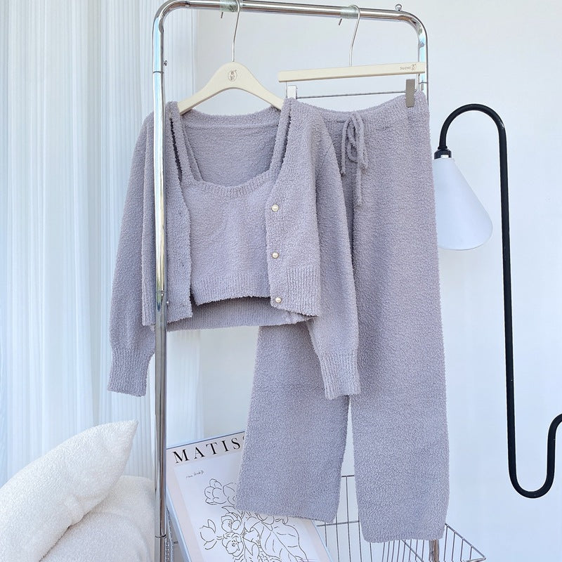 Three-piece Set Warm And Thick With Chest Pad Knitted