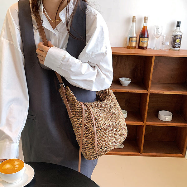 Straw Bag Women&#039;s 2023 New Spring And Summer Leisure Vacation Shoulder Crossbody Bag Handmade Woven Dumplings Beach Bag