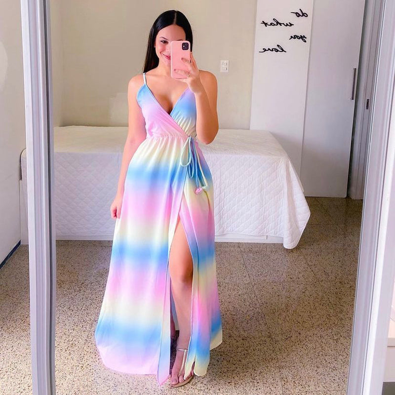 Commuter Suspender Type Blue Chiffon Dress
