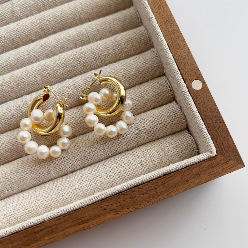 Vintage Cultured Pearl Circle Earrings