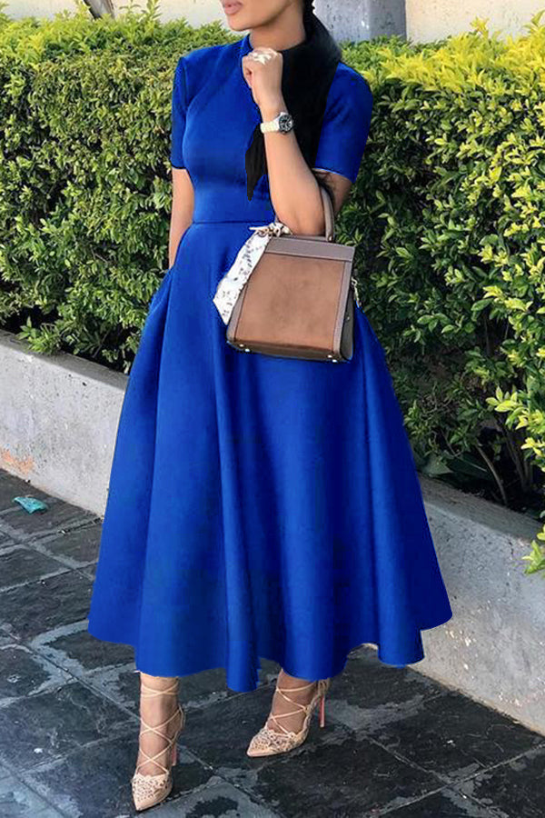 Round Neck Short-sleeved Slim Waist Dress
