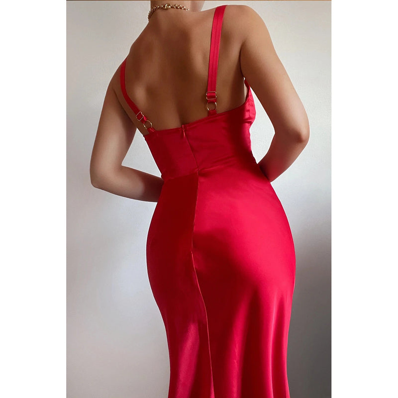 Suspenders Twist Chest Contrast Color Dress