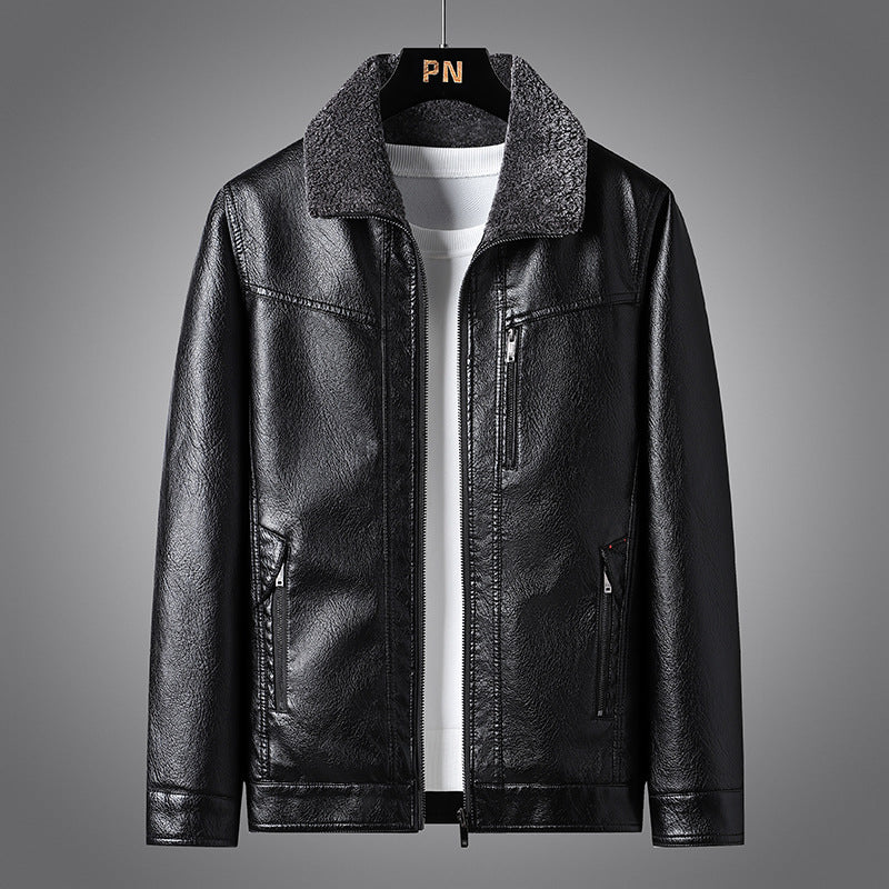 Leather Jacket with Fleece and Thickening