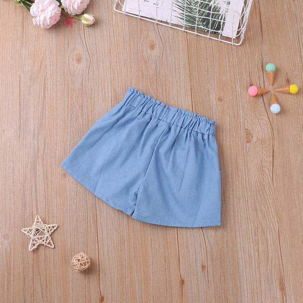 Solid Color Bandage Thin Denim Casual Shorts