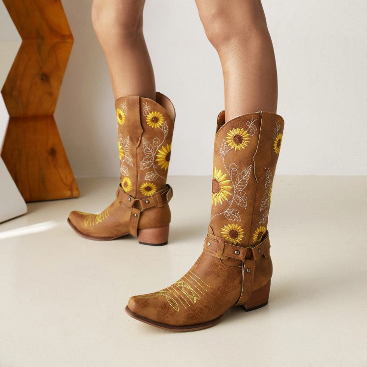 Ladies Embroidered Sleeve Knight Boots
