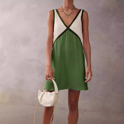 V-neck Loose-fitting Sleeveless Shirt Dress
