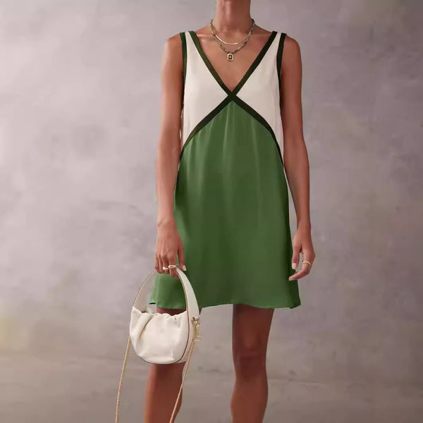 V-neck Loose-fitting Sleeveless Shirt Dress