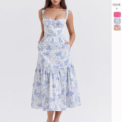 Sweet Spicy Style Sling Solid Color A Swing Floral Cake Dress