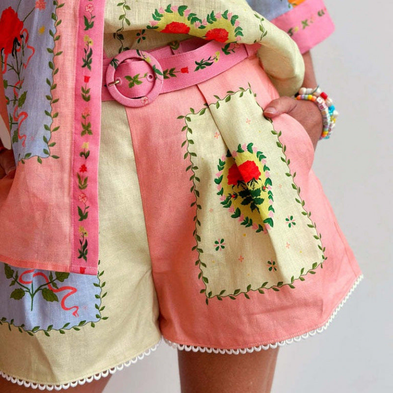 Casual Linen Temperament Shirt Shorts Suit