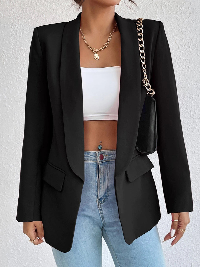 Spot Cross-border Middle East Hot Style Women&#039;s Clothing 2023 Amazon Autumn And Winter Solid Color Lapel Small Suit Temperament Commuter Jacket