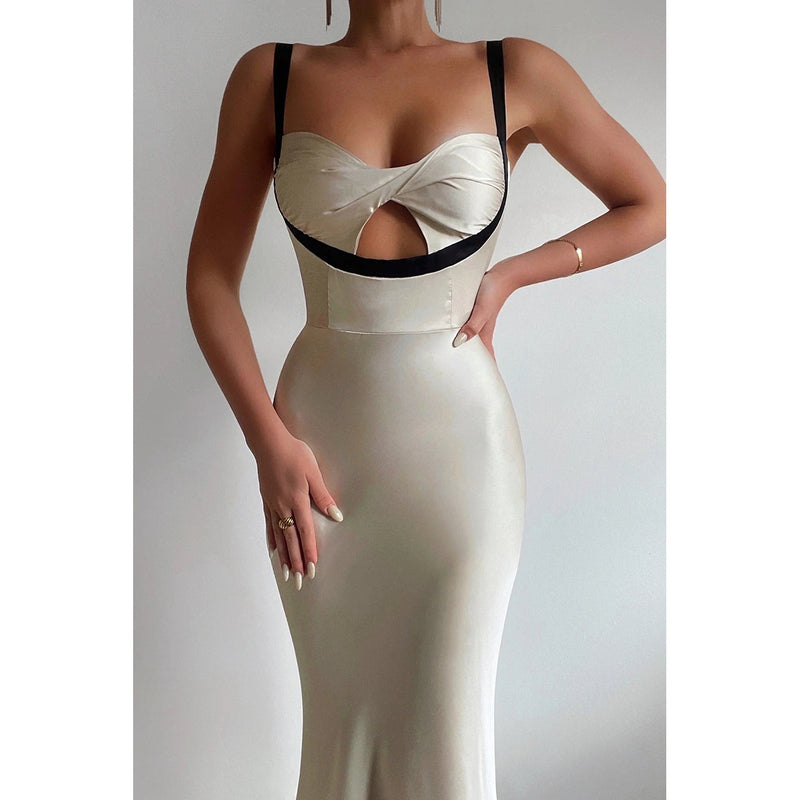 Suspenders Twist Chest Contrast Color Dress