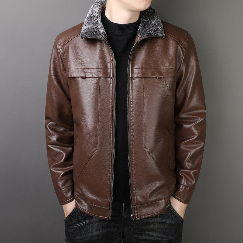 Leather Jacket with Fleece and Thickening